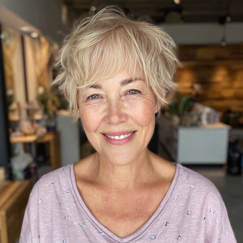 Textured Blonde Pixie with Soft Wispy Bangs