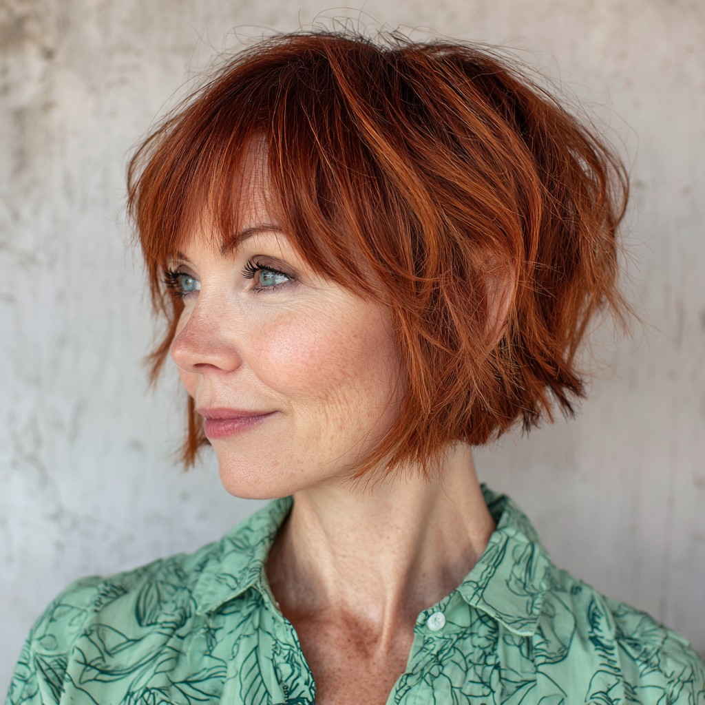 Textured Copper Shag with Soft Baby Bangs