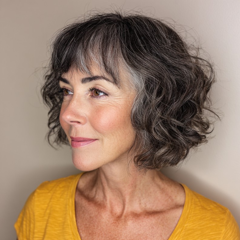 Textured Curly Bob with Wispy Bangs