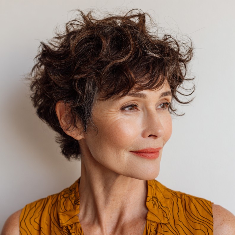 Textured Curly Pixie Cut with Soft Volume