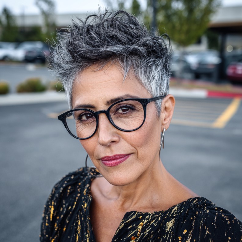 Textured Grey Pixie with Defined Volume