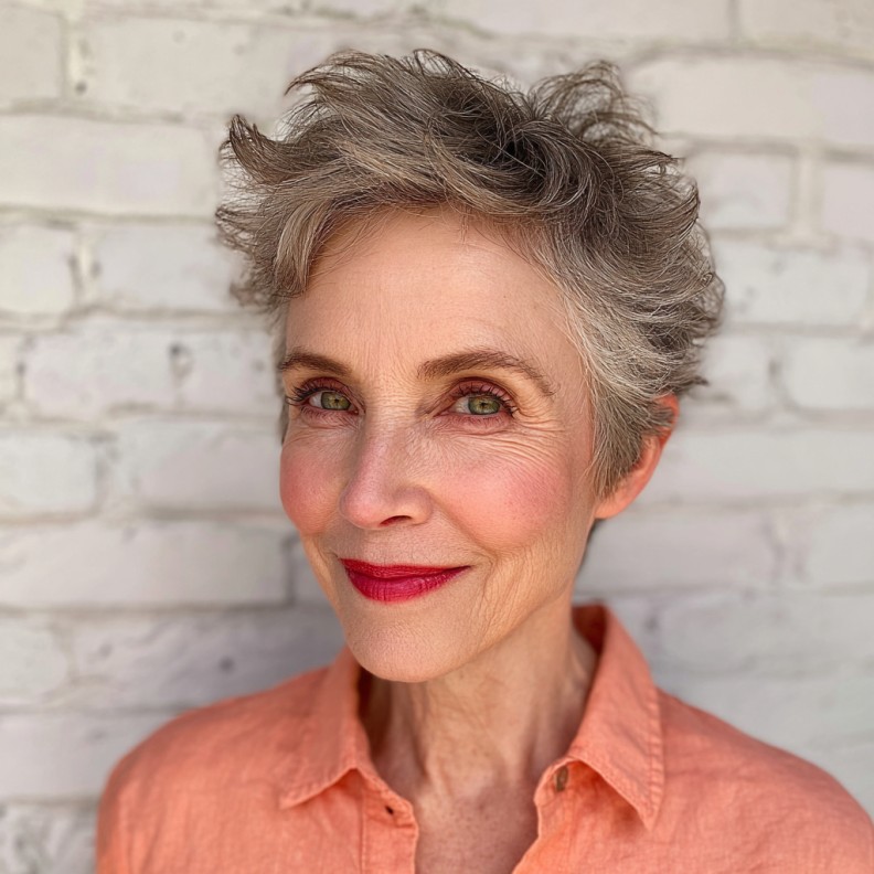 Textured Grey Pixie with Playful Volume