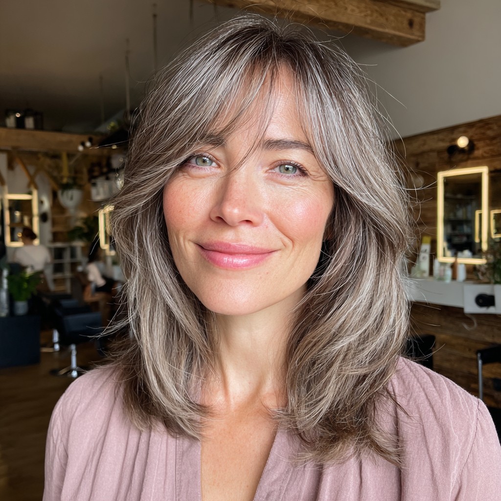 Textured Long Layers with Soft Side Bangs