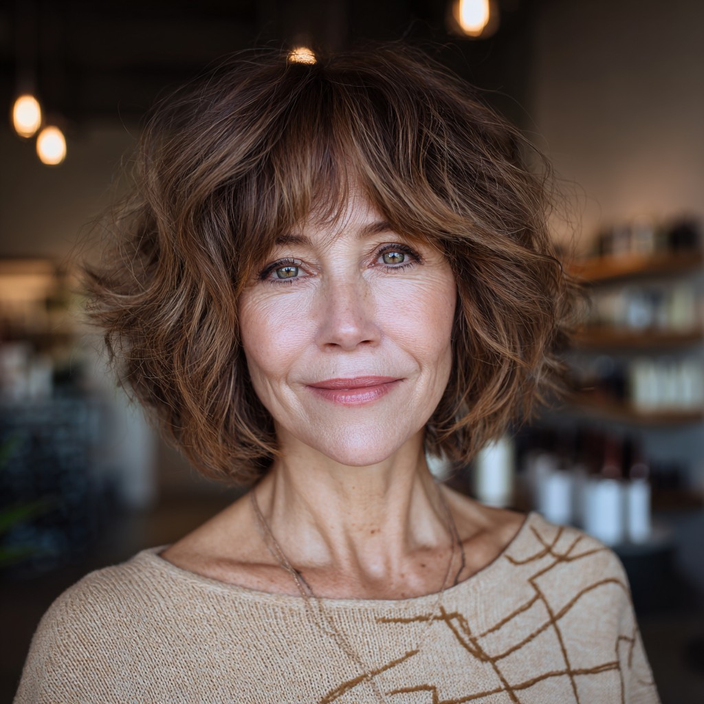 Textured Mid-Length Shag with Soft Bangs