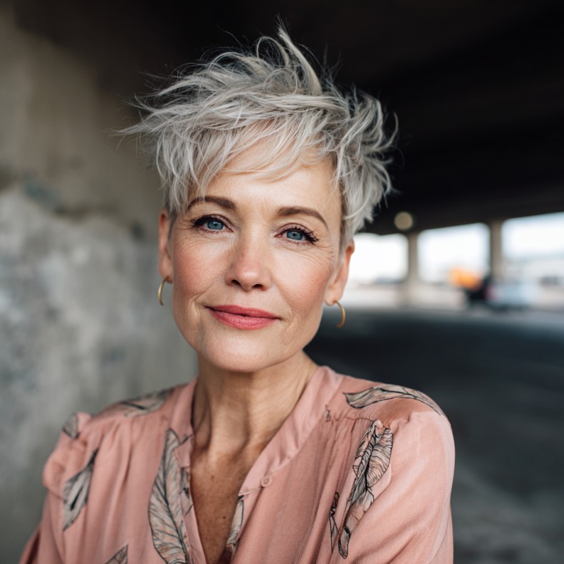 Textured Platinum Pixie with Lively Volume