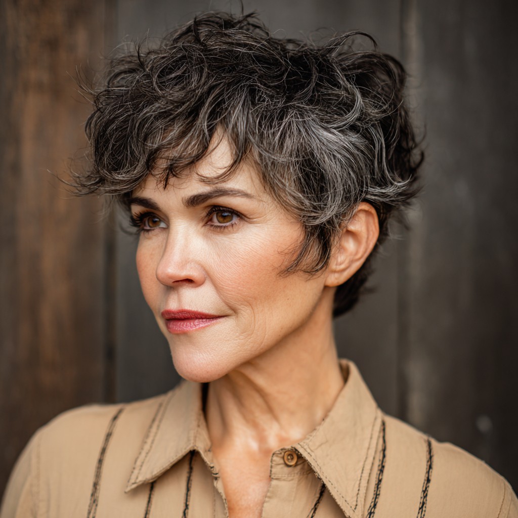 Textured Short Pixie Cut with Soft Gray Highlights