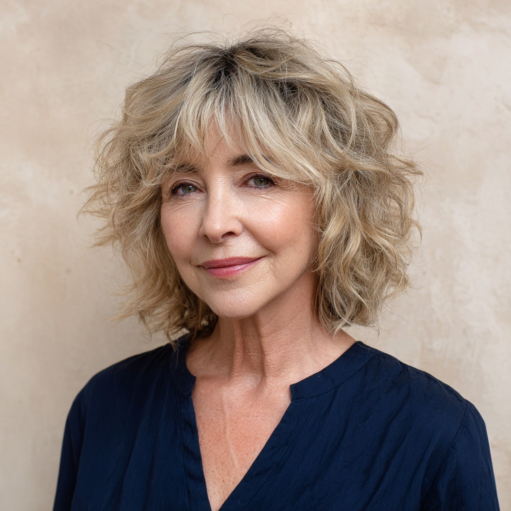 Textured Shoulder-Length Waves with Soft Bangs