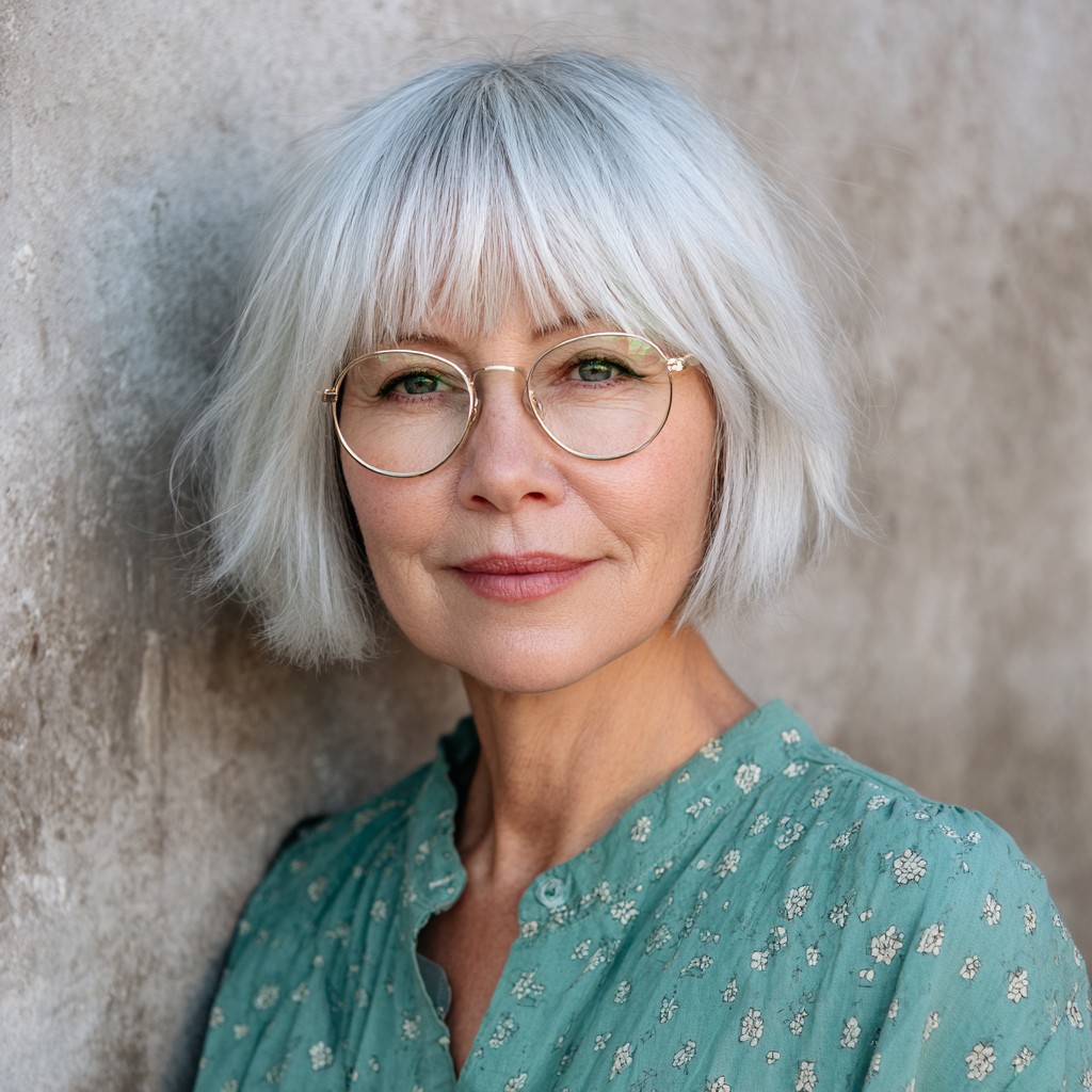 Textured Silver Bob with Soft Choppy Bangs