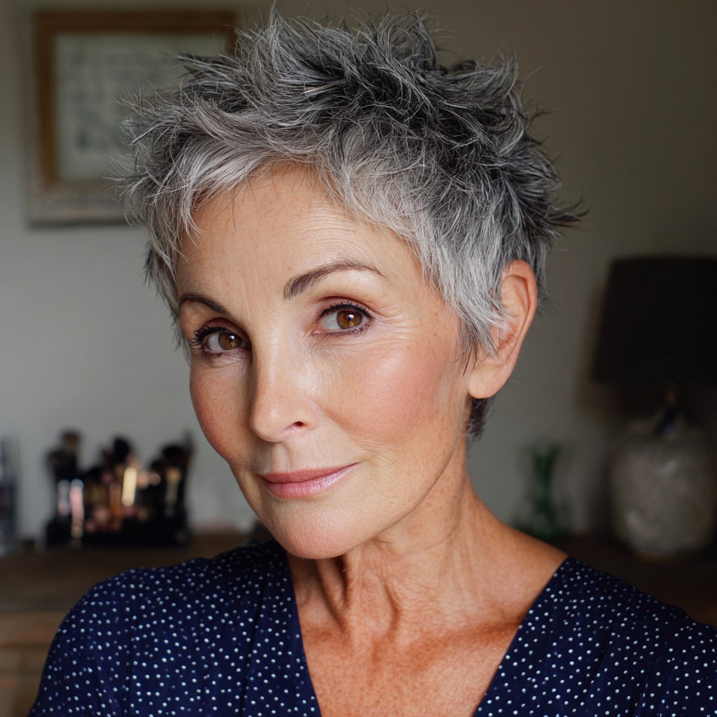Textured Silver Pixie Cut with Feathered Layers