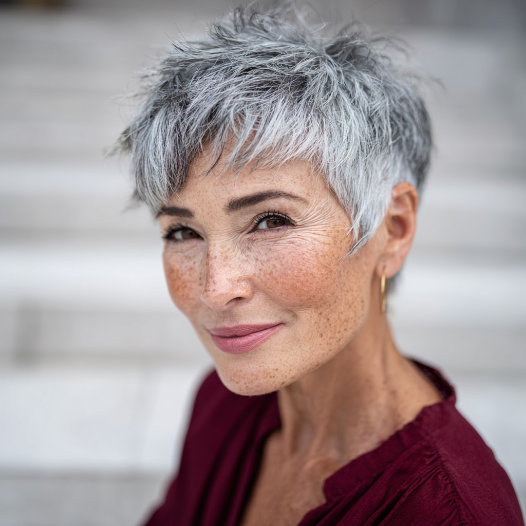 Textured Silver Pixie Cut with Playful Layers
