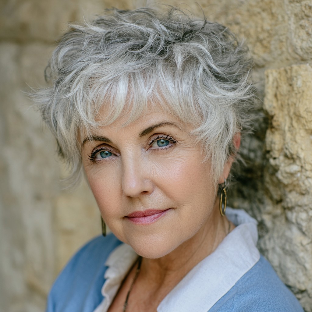 Textured Silver Pixie Cut with Soft Flicks