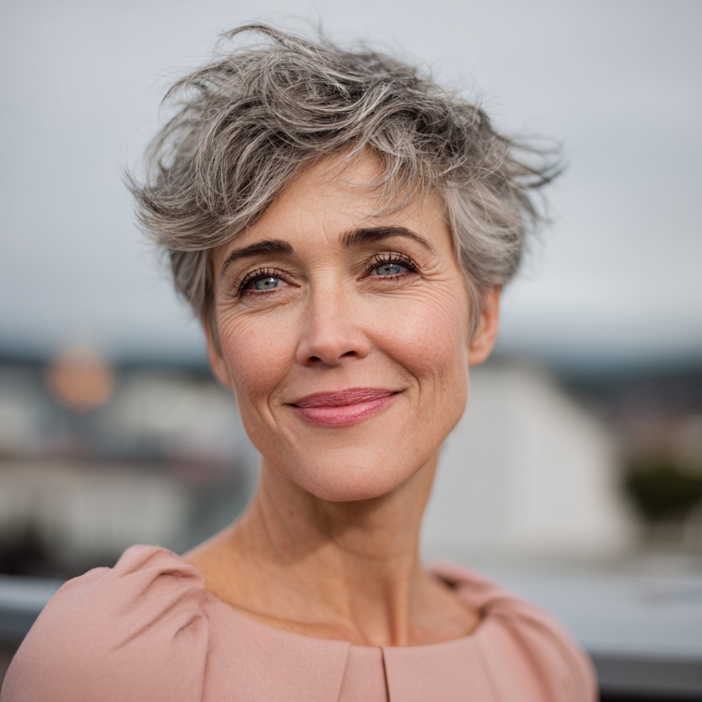 Textured Silver Pixie Cut with Tousled Volume
