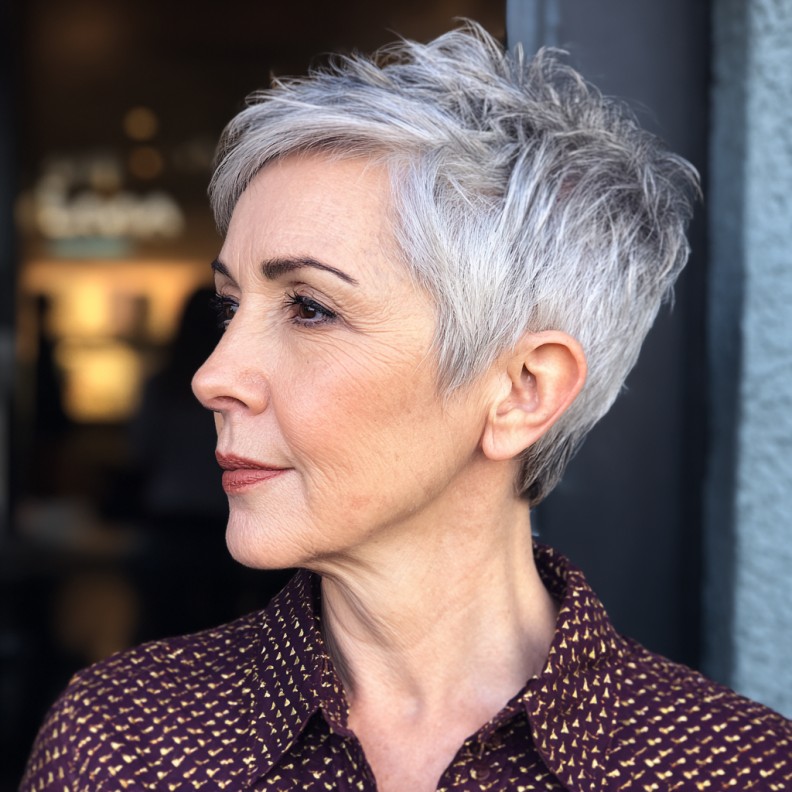 Textured Silver Pixie with Lively Layers
