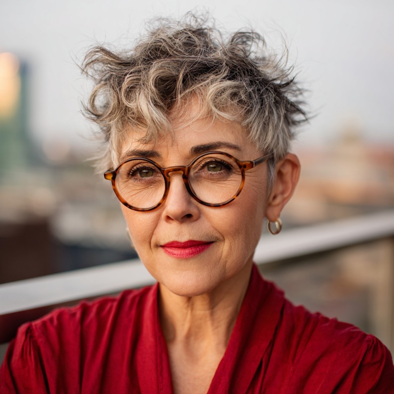 Textured Silver Pixie with Playful Curls