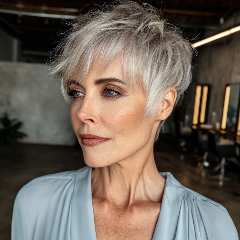 Textured Silver Pixie with Playful Layers