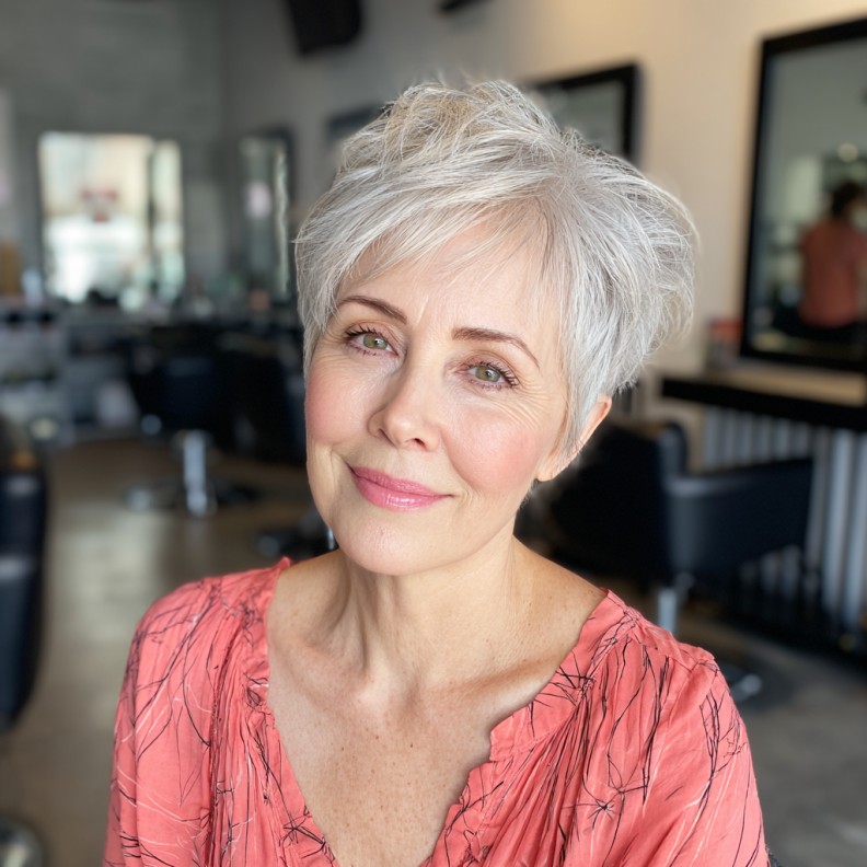 Textured Silver Pixie with Soft Layers