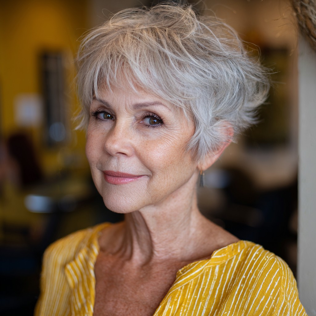 Textured Silver Short Cut with Playful Layers