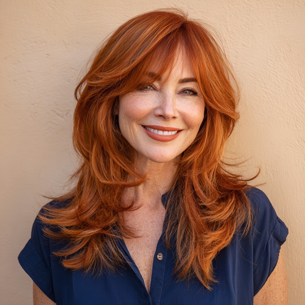 Vibrant Long Layers with Flattering Side Bangs