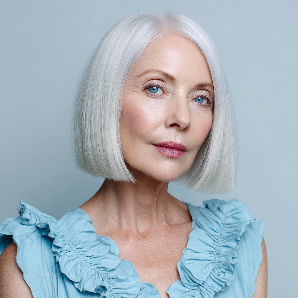 Bright Silver Blunt Bob with Subtle Edges