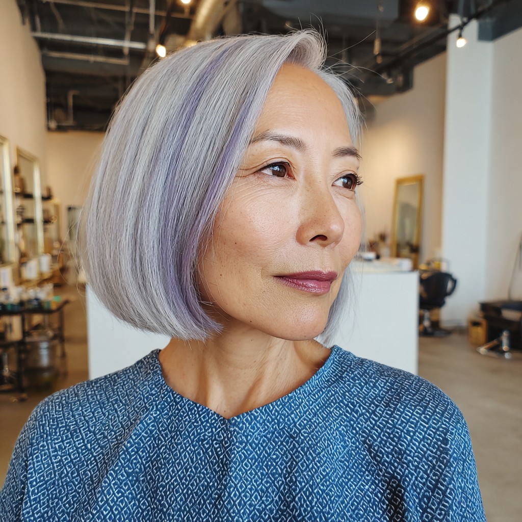 Chic Lavender-Toned Blunt Bob with Soft Layers