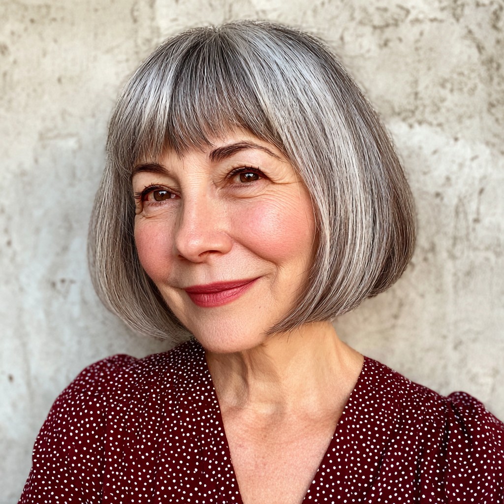 Chic Silver Blunt Bob with Soft Bangs