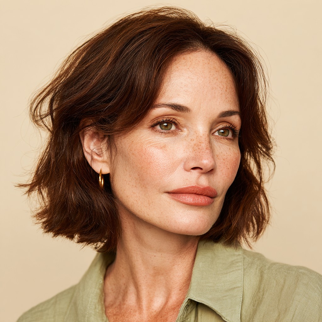 Effortless Textured Blunt Bob with Warm Undertones