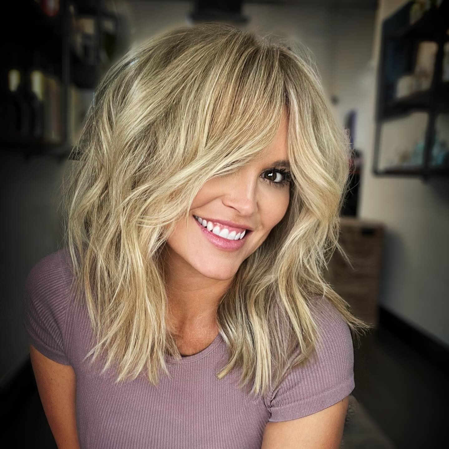 Effortlessly Tousled Long Layers with Soft Bangs