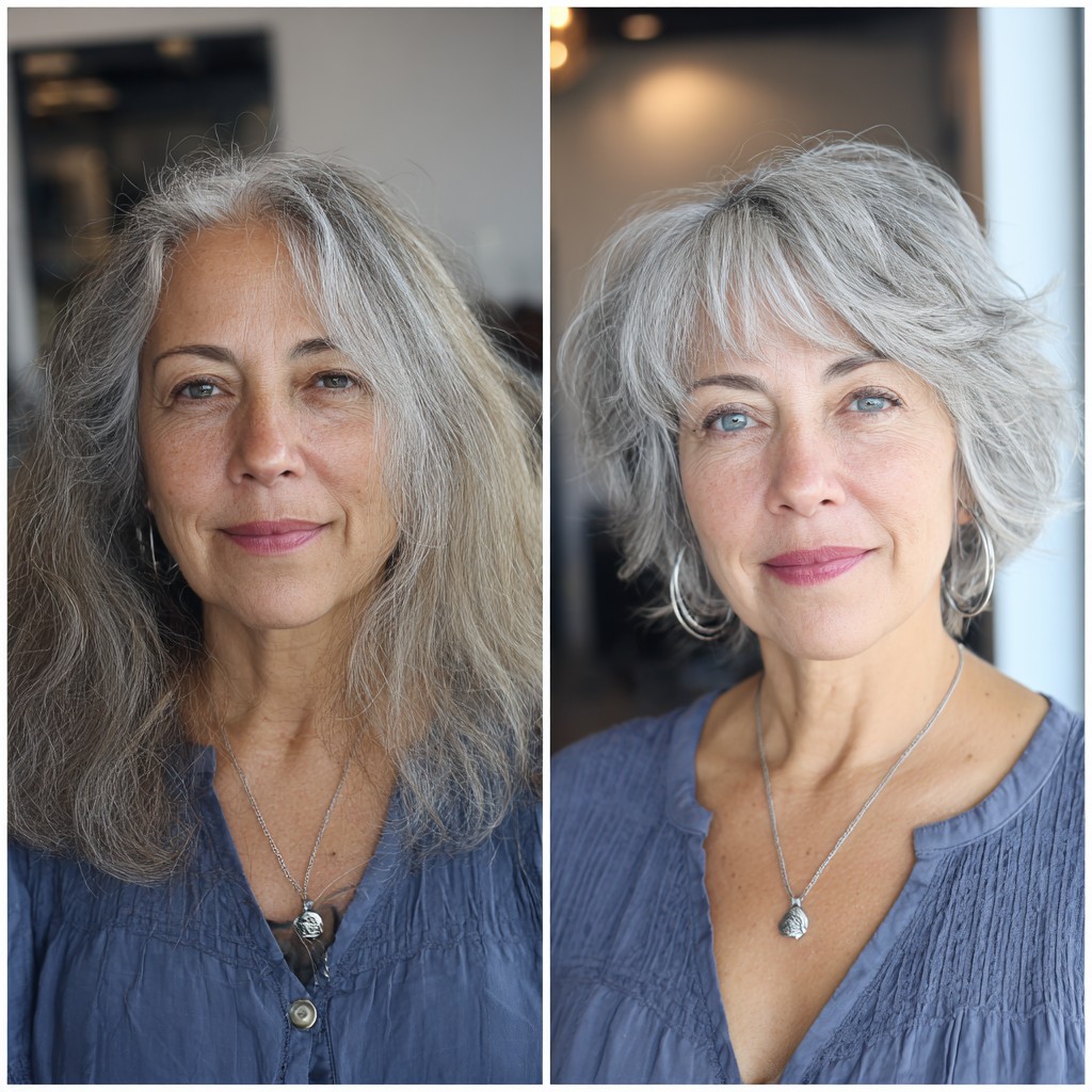 Modern Textured Silver Lob with Feathered Layers