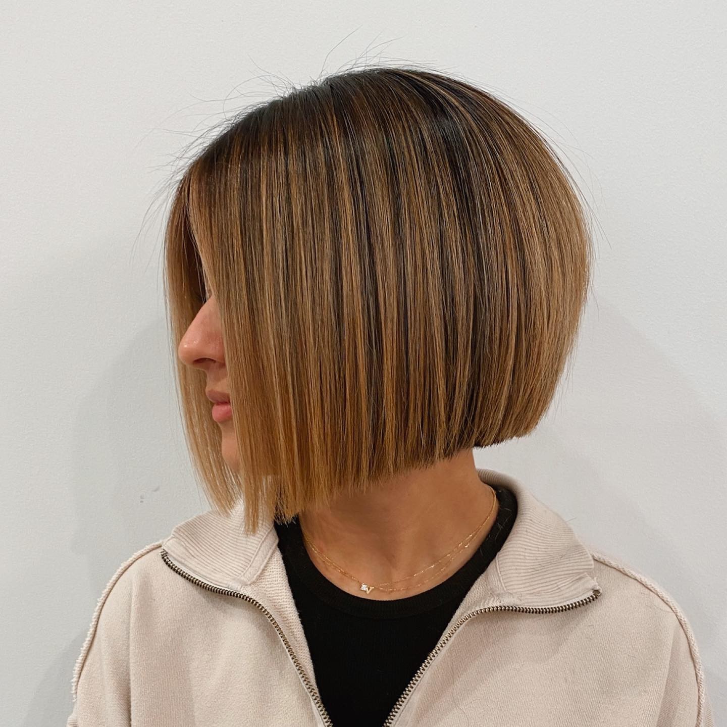 Sharp Angled Blunt Bob with Warm Tones