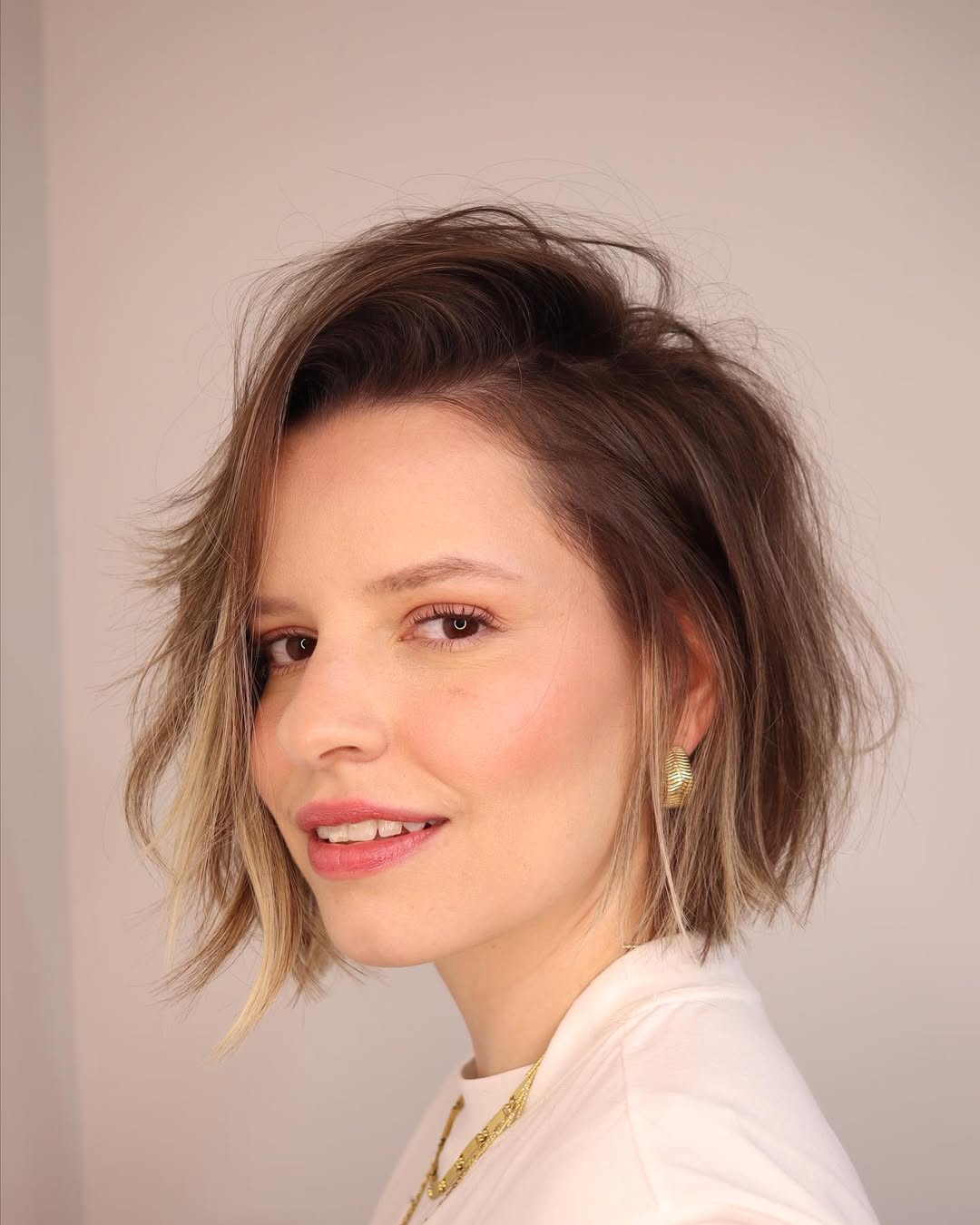 Textured Asymmetrical Bob with Subtle Highlights