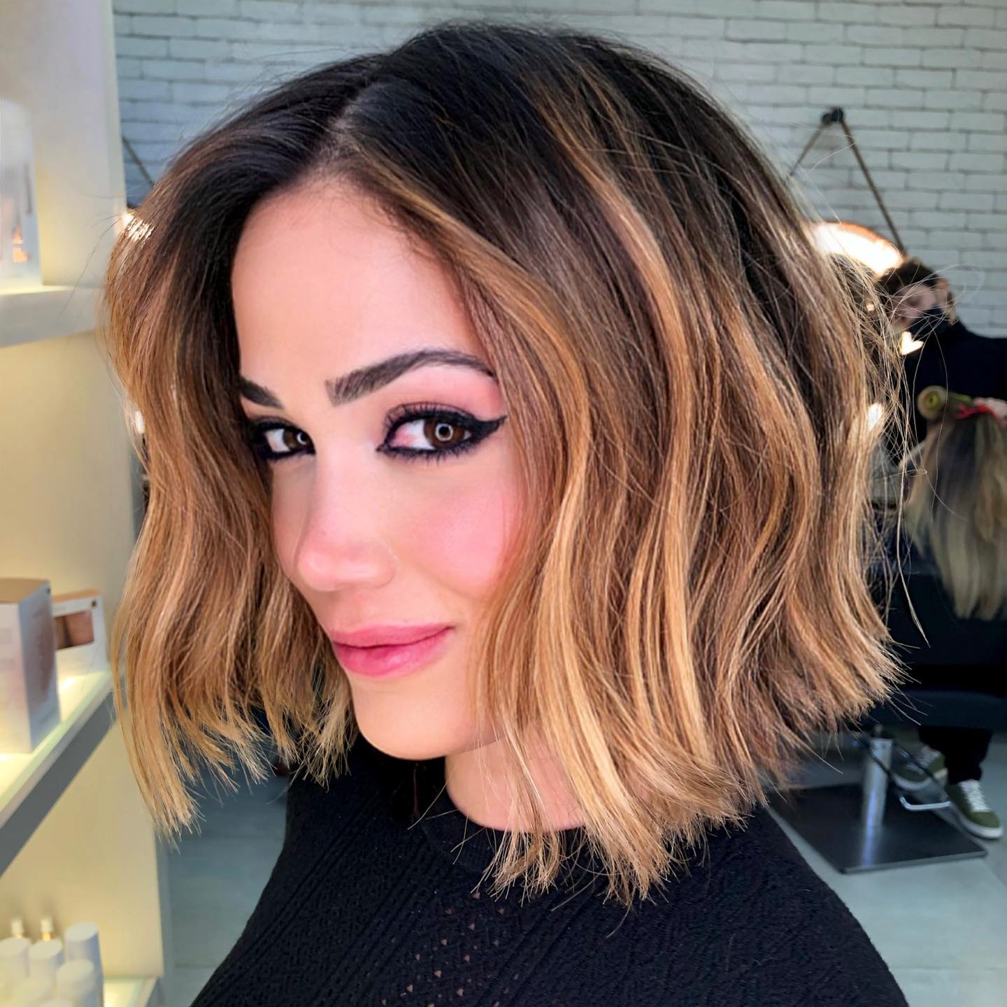 Textured Blunt Bob with Golden Highlights