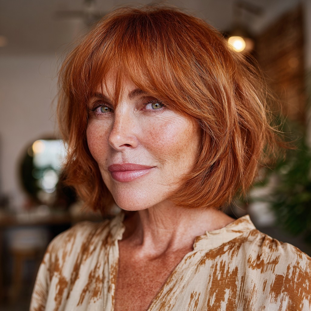 Textured Blunt Bob with Lush Copper Highlights