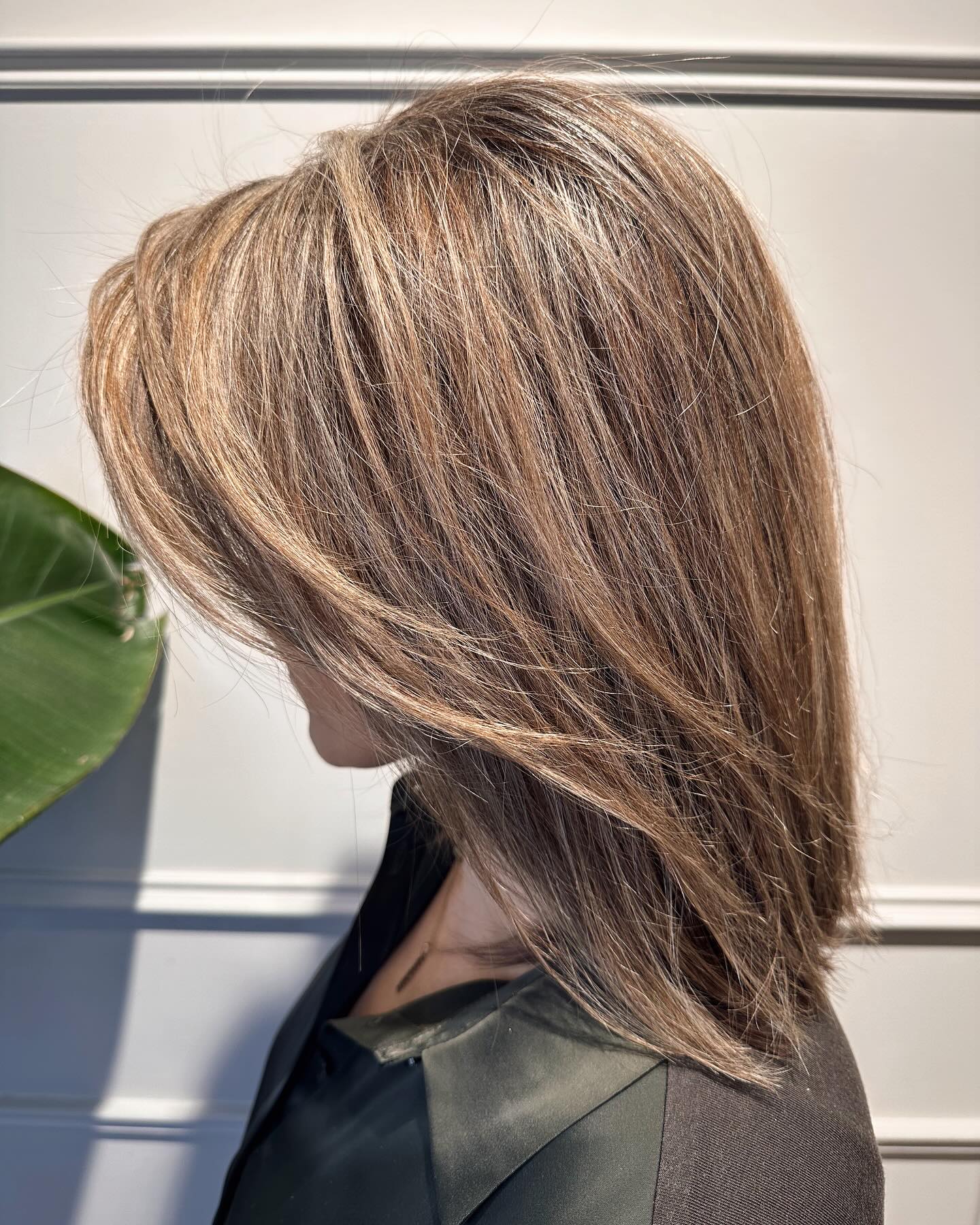 textured long bob with soft balayage highlights