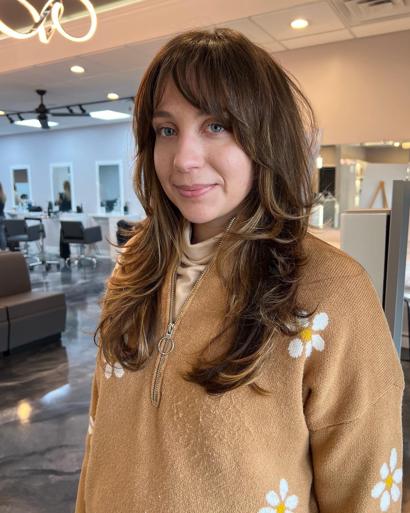 Textured Long Layers with Wispy Bangs