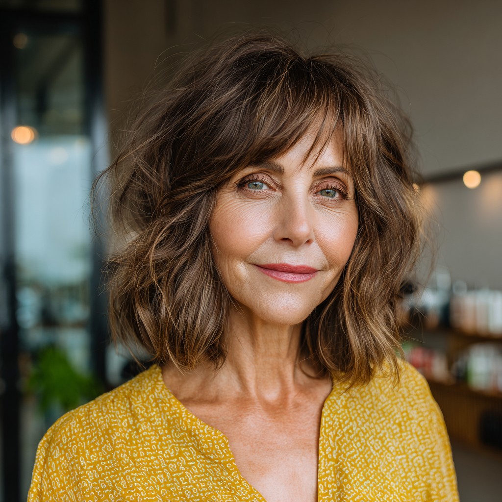 Textured Wavy Bob with Soft Bangs