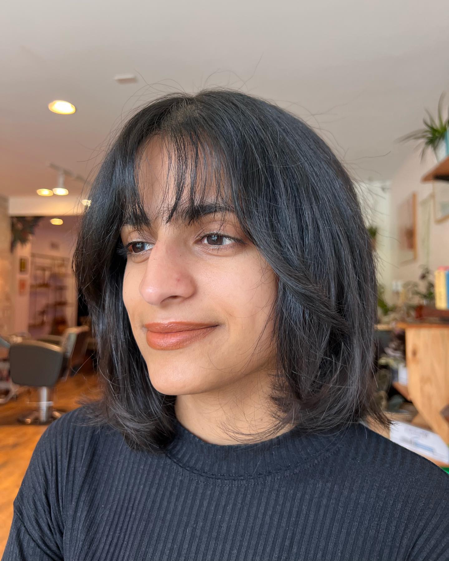 Textured Wispy Bangs with Soft Layered Lob