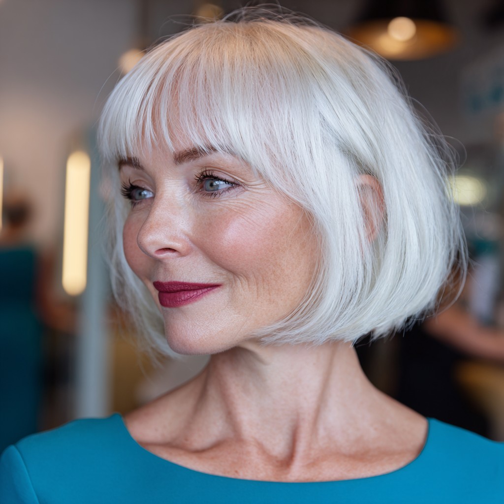 Chic Blunt Bob with Icy Blonde Highlights