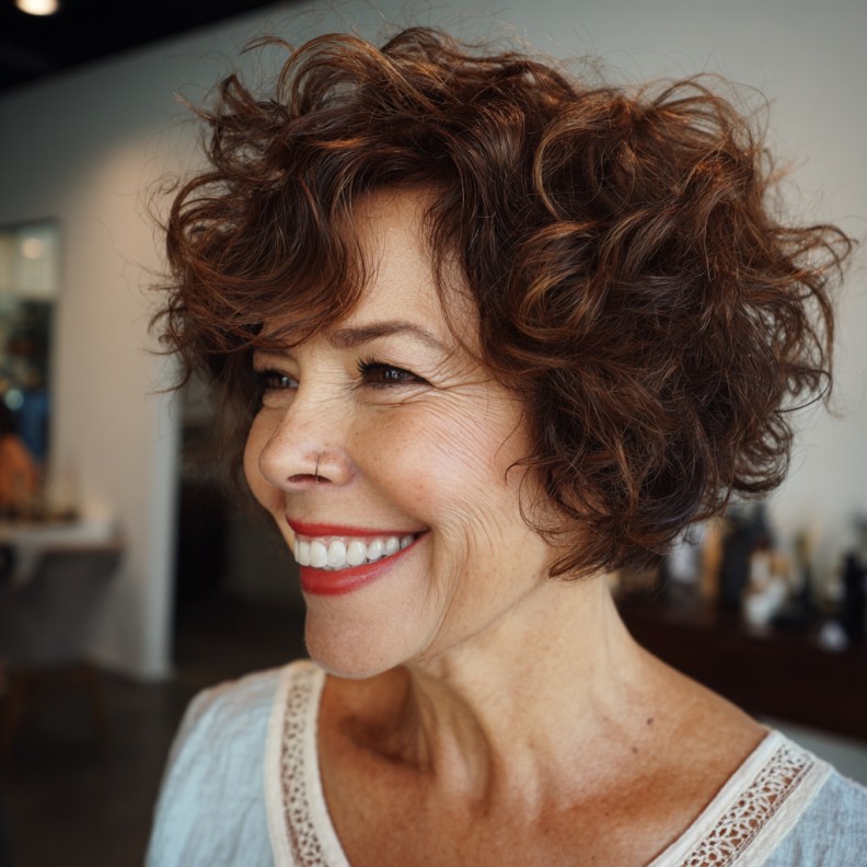 Chic Curly Pixie Bob with Textured Layers