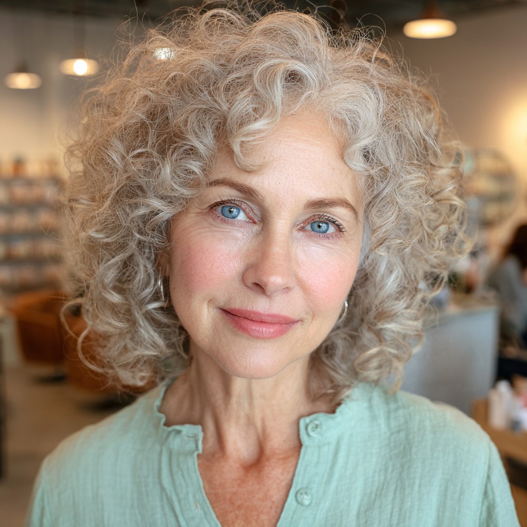 Chic Icy Blonde Curly Cut with Defined Layers