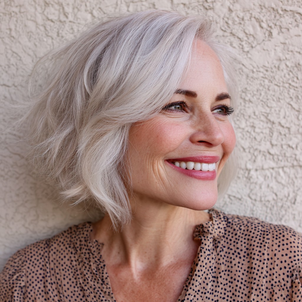 Chic Icy Blonde Textured Bob with Soft Layers