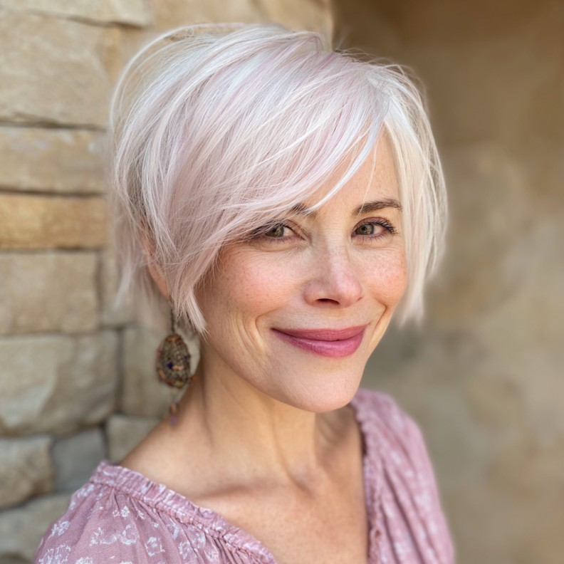 Chic Softly Layered Pixie Bob with Subtle Pastel Tones