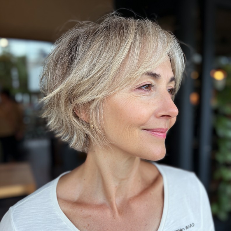 Chic Softly Textured Pixie Bob with Subtle Blonde Highlights