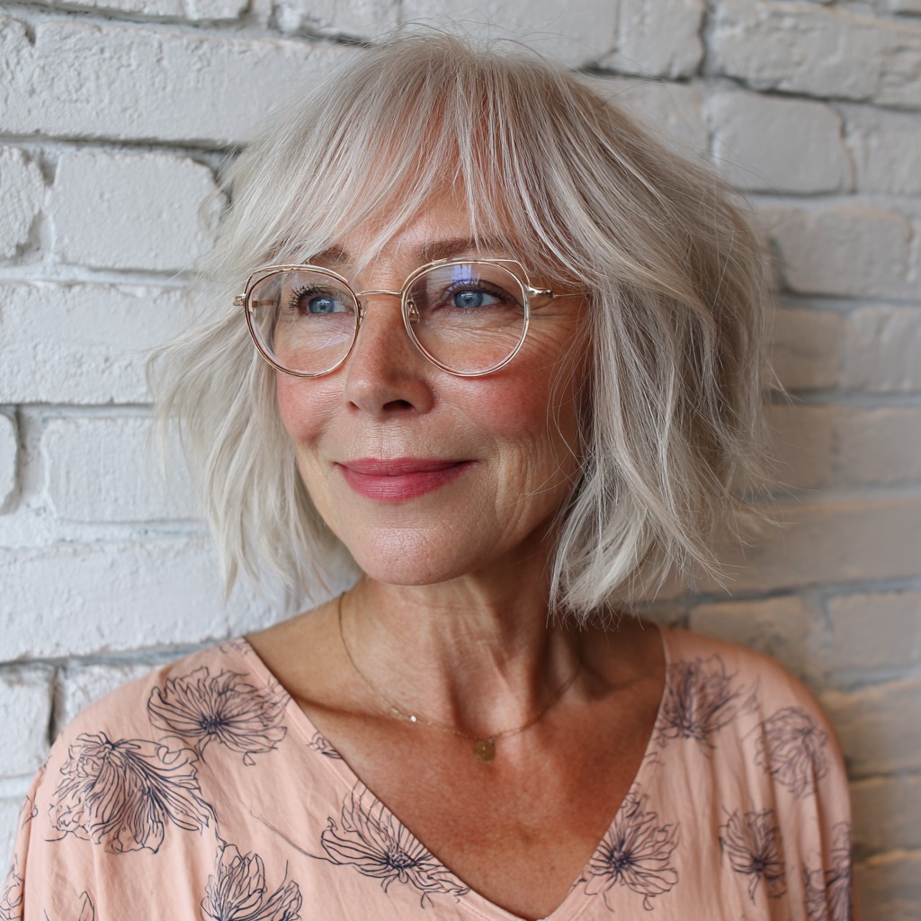 Chic Textured Bob with Icy Blonde Highlights