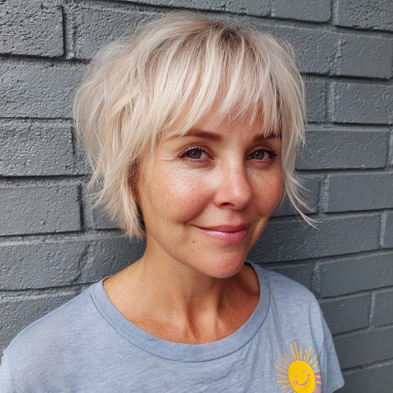 Choppy Textured Pixie Bob with Soft Platinum Highlights