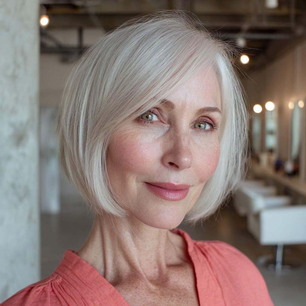 Elegant Icy Blonde Bob with Soft Angled Layers