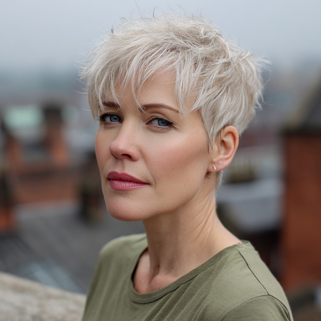 Modern Icy Blonde Pixie Cut with Textured Layers
