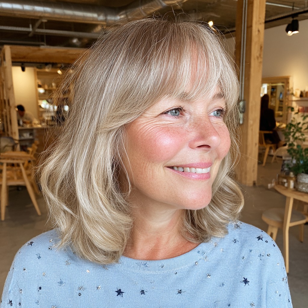 Soft Blonde Lob with Gentle Side Bangs