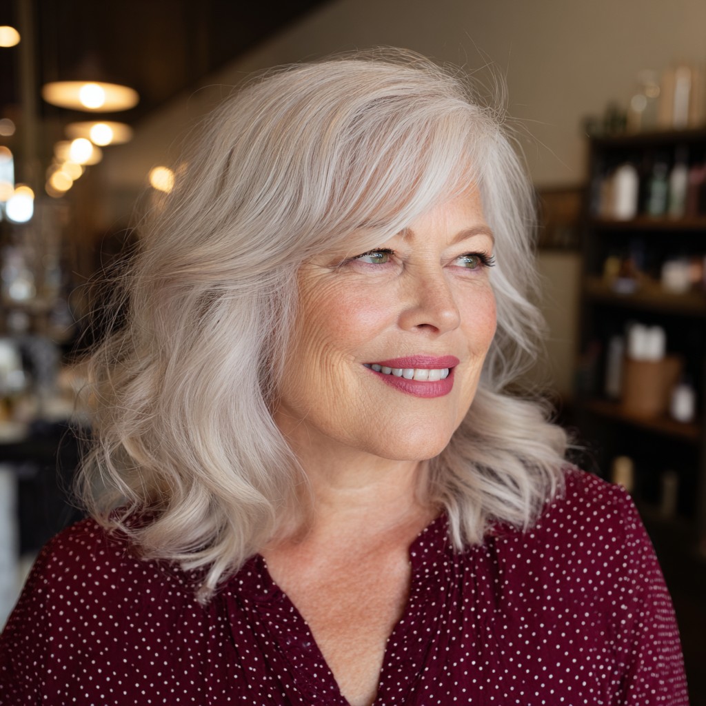 Soft Icy Blonde Waves with Face-Framing Layers