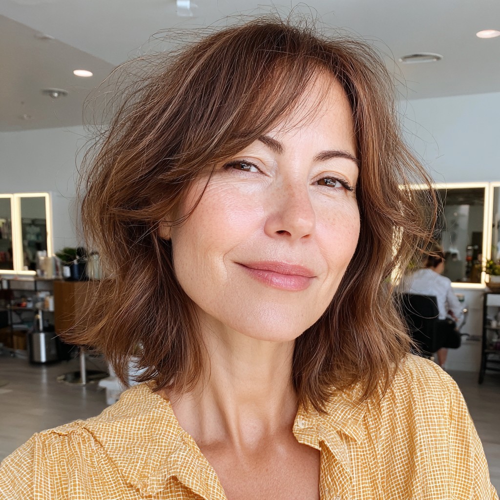 Soft Textured Lob with Gentle Side Bangs