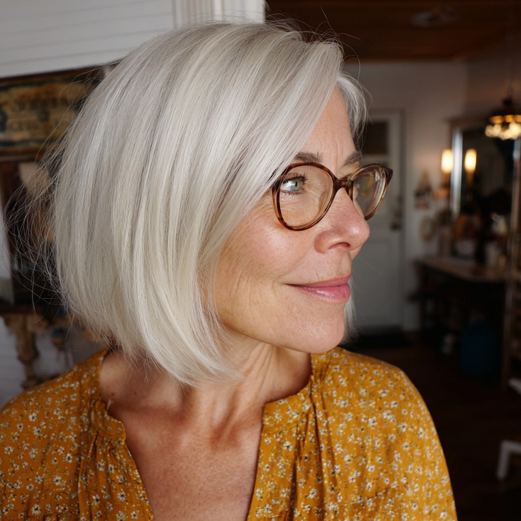 Softly Textured Icy Blonde Bob with Subtle Layers